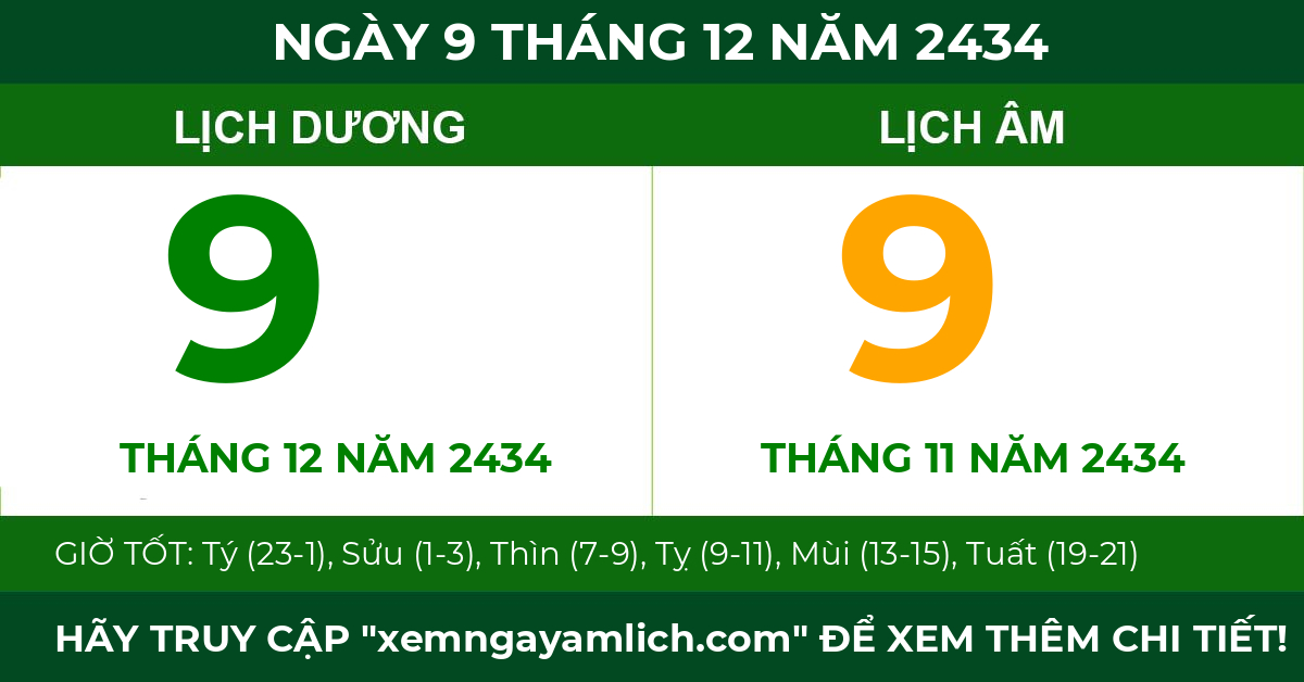 lịch âm ngày 9 tháng 12 năm 2434