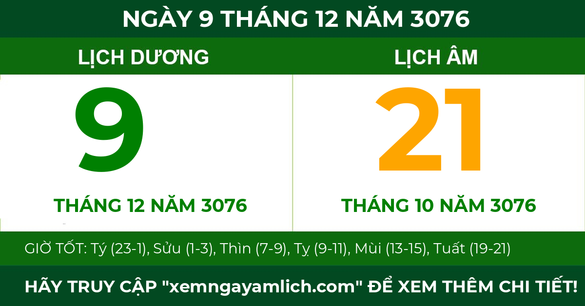lịch âm ngày 9 tháng 12 năm 3076