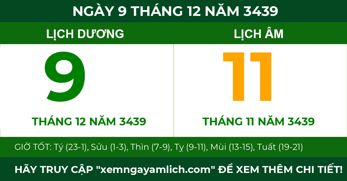 lịch âm ngày 9 tháng 12 năm 3439