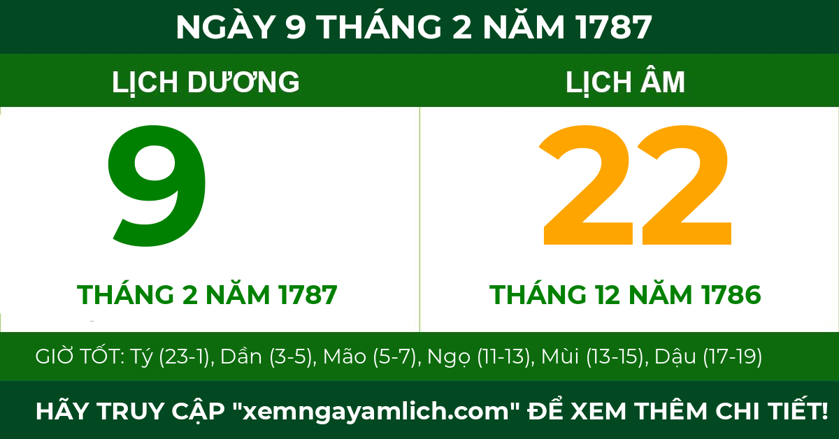 lịch âm ngày 9 tháng 2 năm 1787