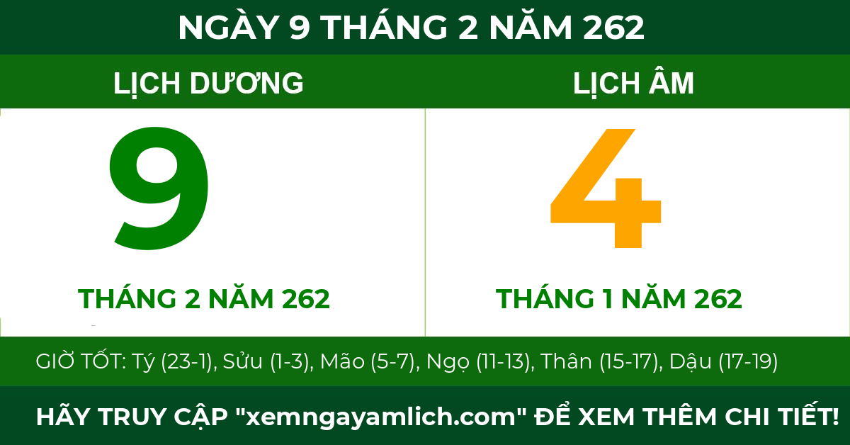 lịch âm ngày 9 tháng 2 năm 262