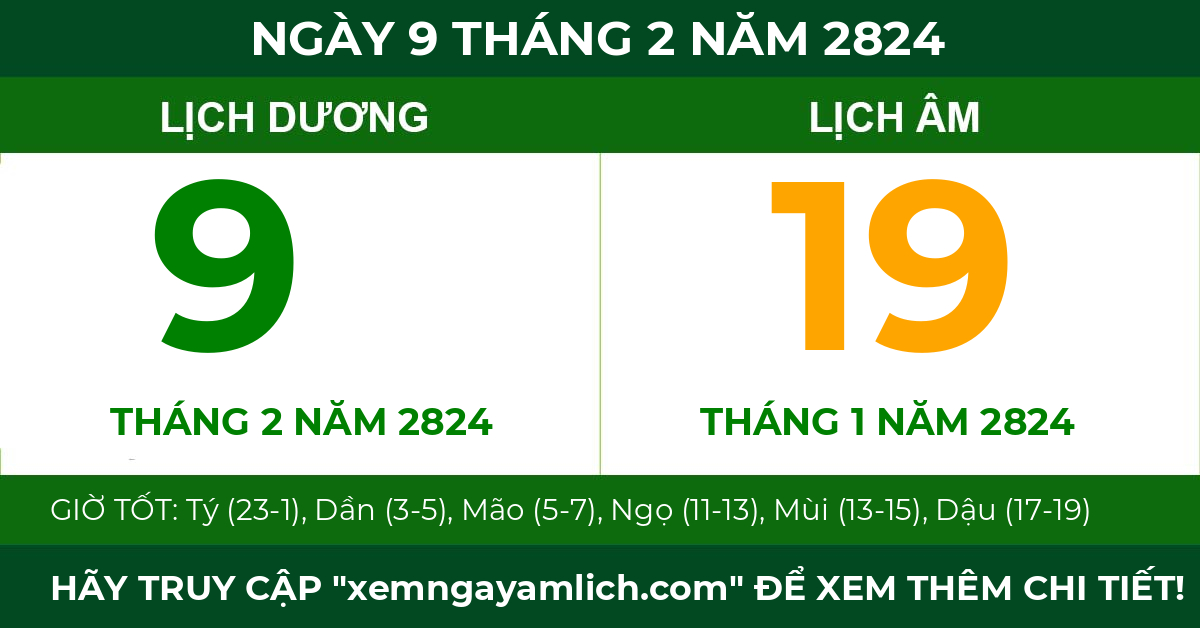 lịch âm ngày 9 tháng 2 năm 2824
