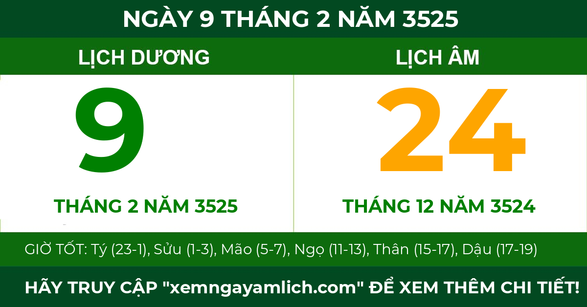 lịch âm ngày 9 tháng 2 năm 3525