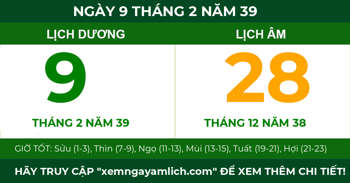 lịch âm ngày 9 tháng 2 năm 39