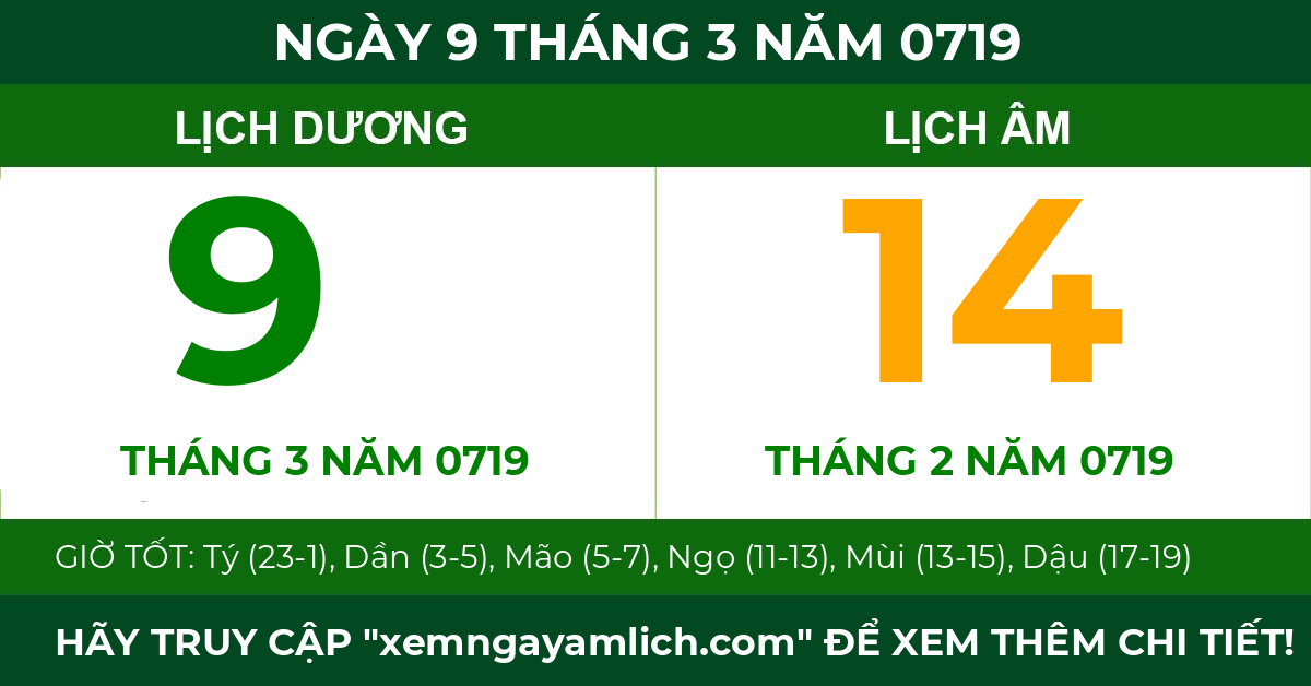 lịch âm ngày 9 tháng 3 năm 0719