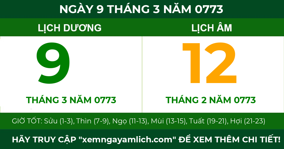 lịch âm ngày 9 tháng 3 năm 0773