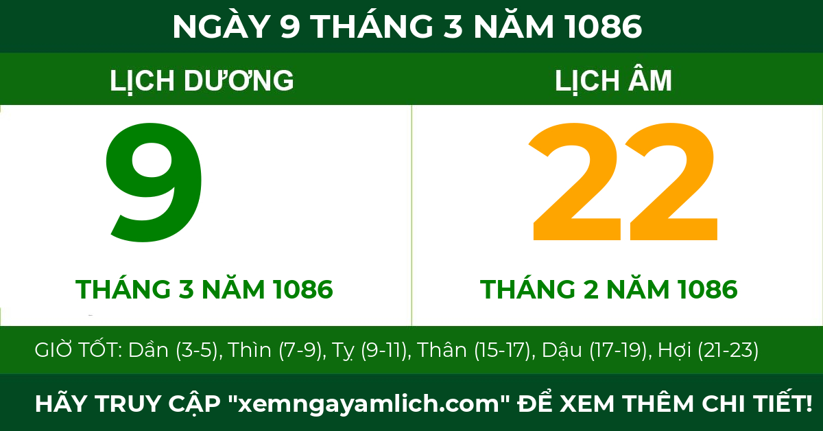 lịch âm ngày 9 tháng 3 năm 1086