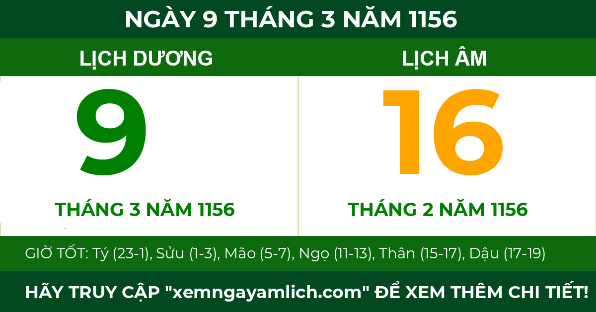lịch âm ngày 9 tháng 3 năm 1156