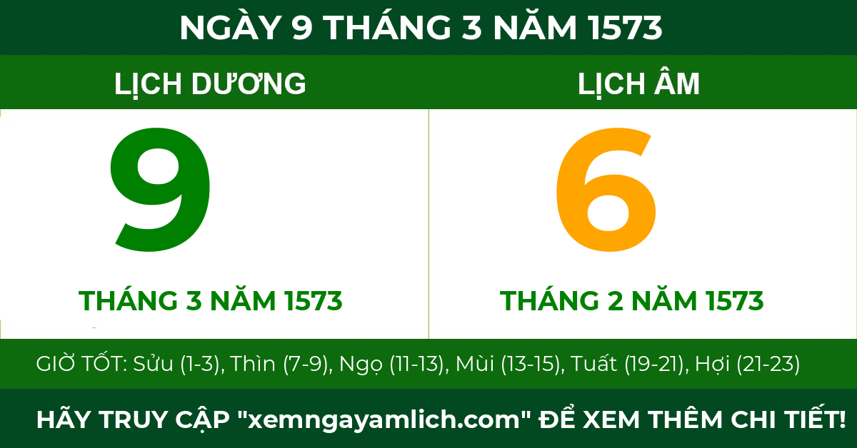 lịch âm ngày 9 tháng 3 năm 1573