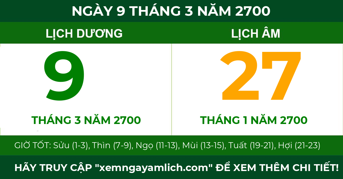 lịch âm ngày 9 tháng 3 năm 2700
