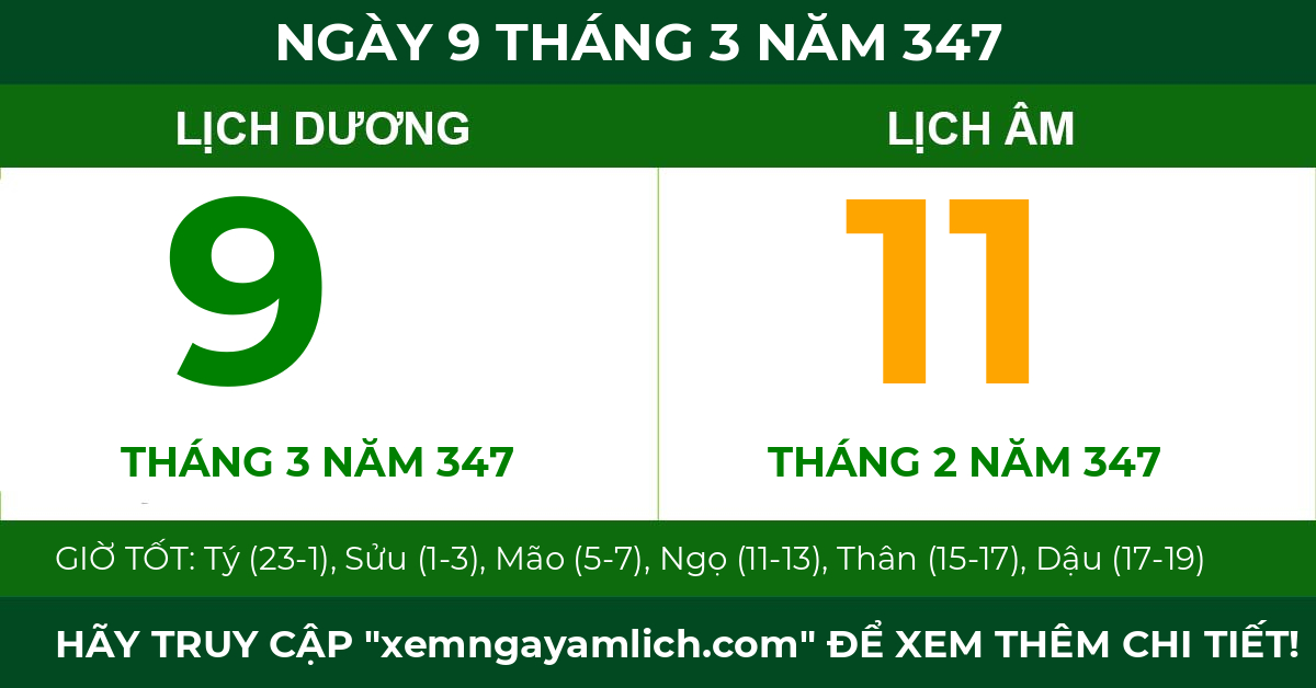 lịch âm ngày 9 tháng 3 năm 347