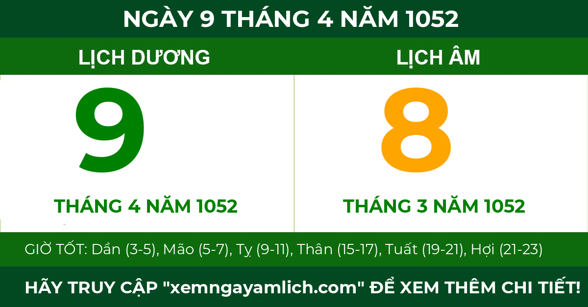 lịch âm ngày 9 tháng 4 năm 1052