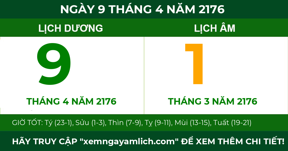 lịch âm ngày 9 tháng 4 năm 2176