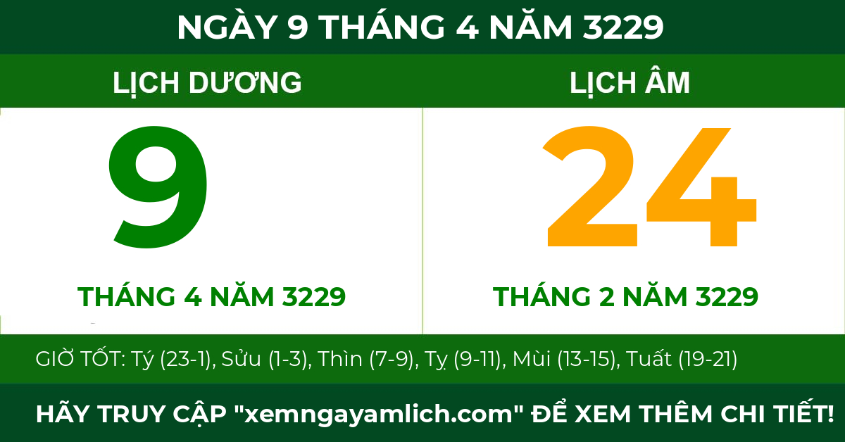 lịch âm ngày 9 tháng 4 năm 3229