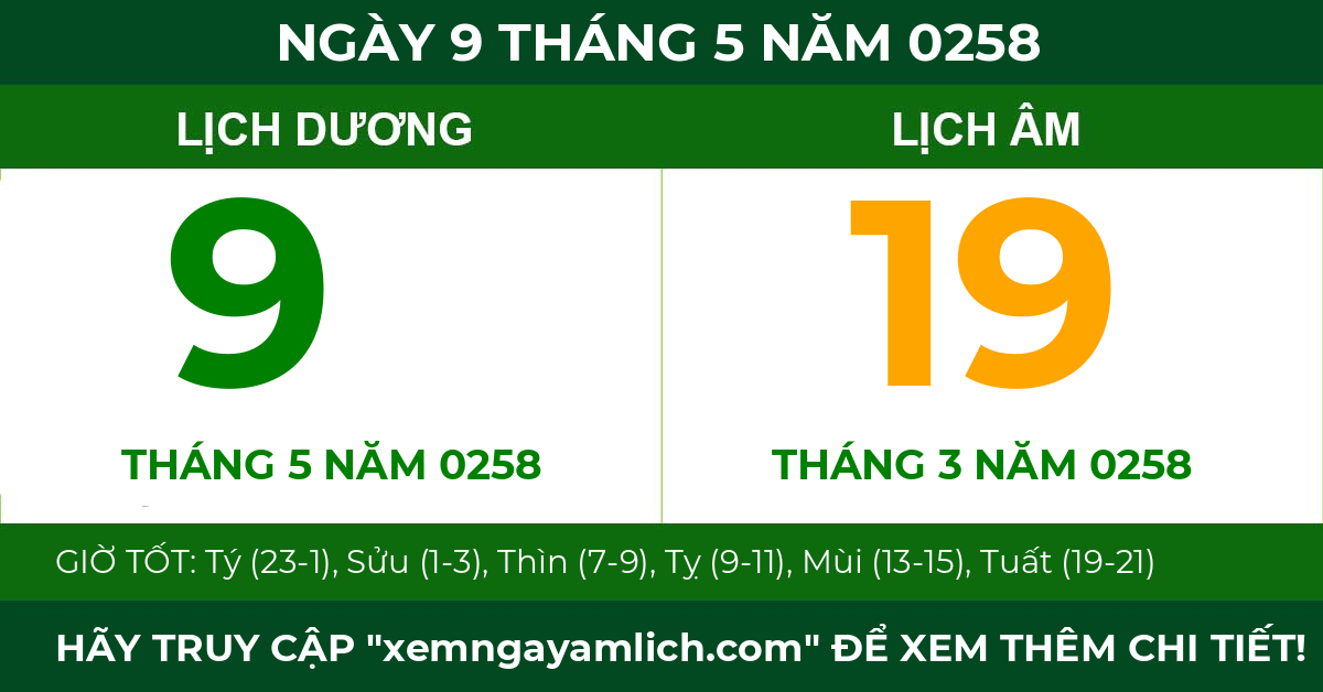 lịch âm ngày 9 tháng 5 năm 0258