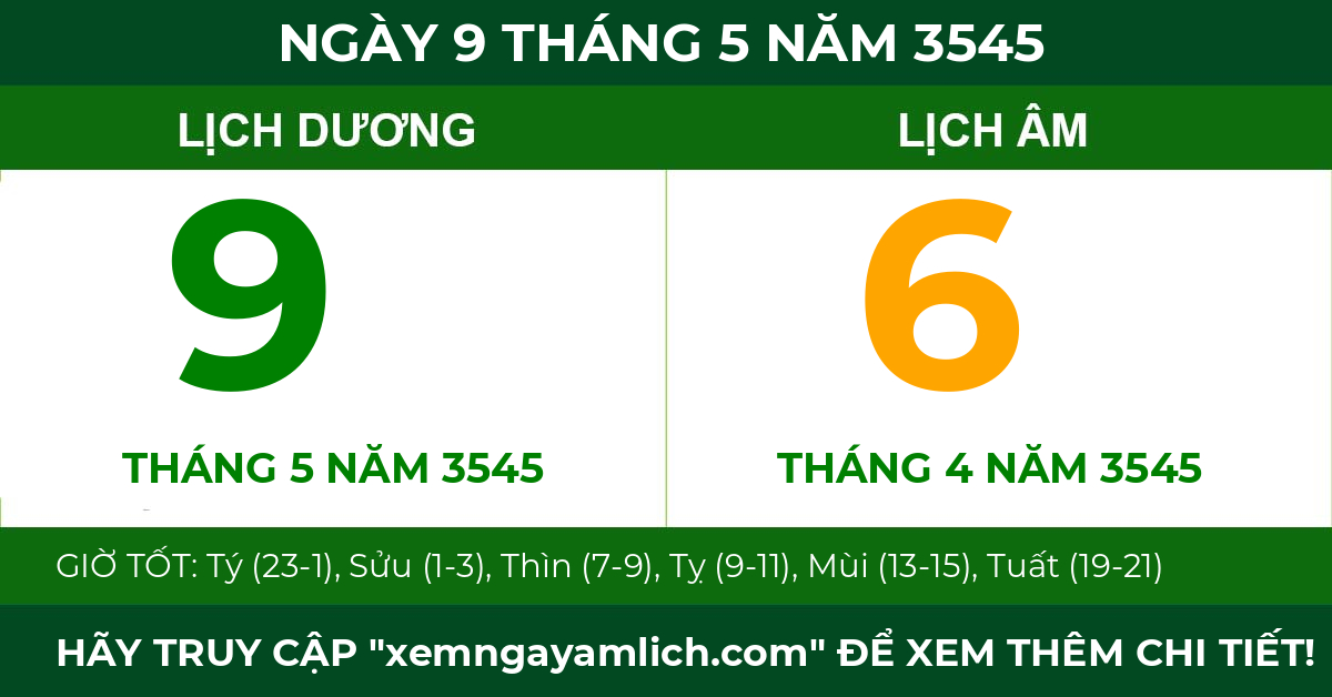 lịch âm ngày 9 tháng 5 năm 3545