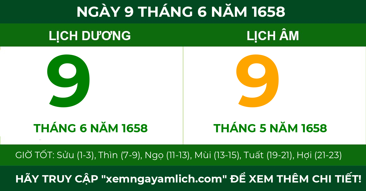 lịch âm ngày 9 tháng 6 năm 1658