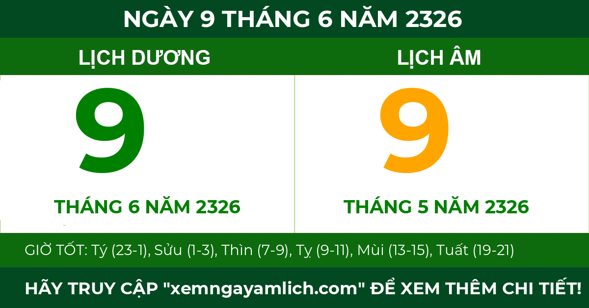 lịch âm ngày 9 tháng 6 năm 2326