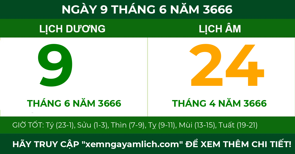 lịch âm ngày 9 tháng 6 năm 3666