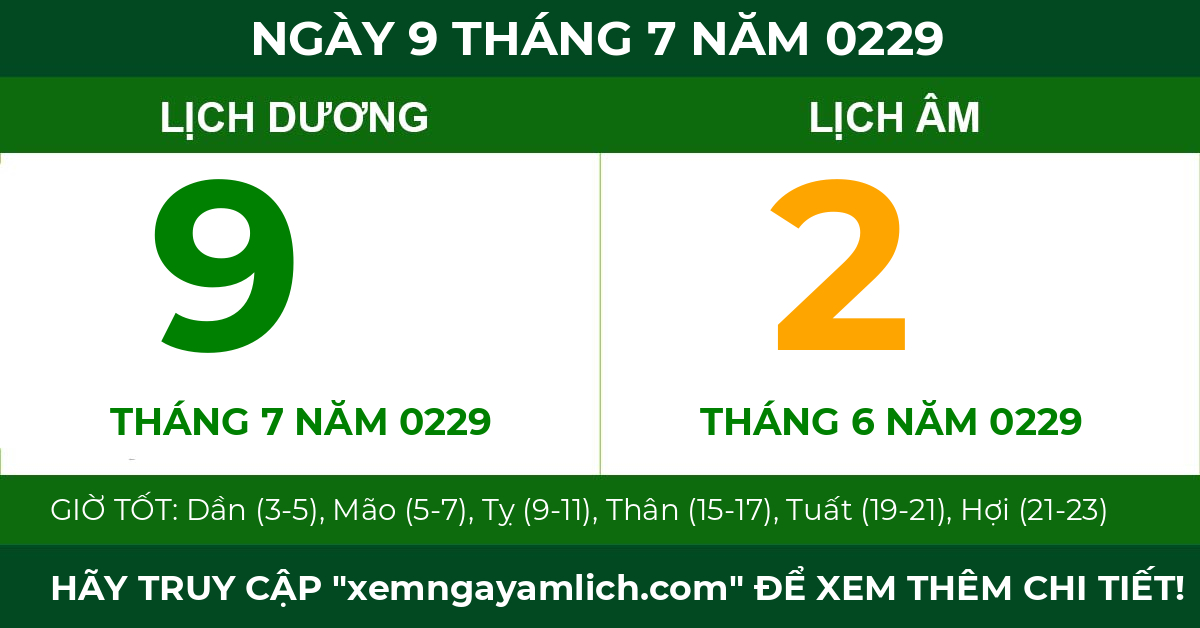 lịch âm ngày 9 tháng 7 năm 0229