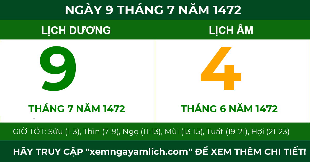 lịch âm ngày 9 tháng 7 năm 1472