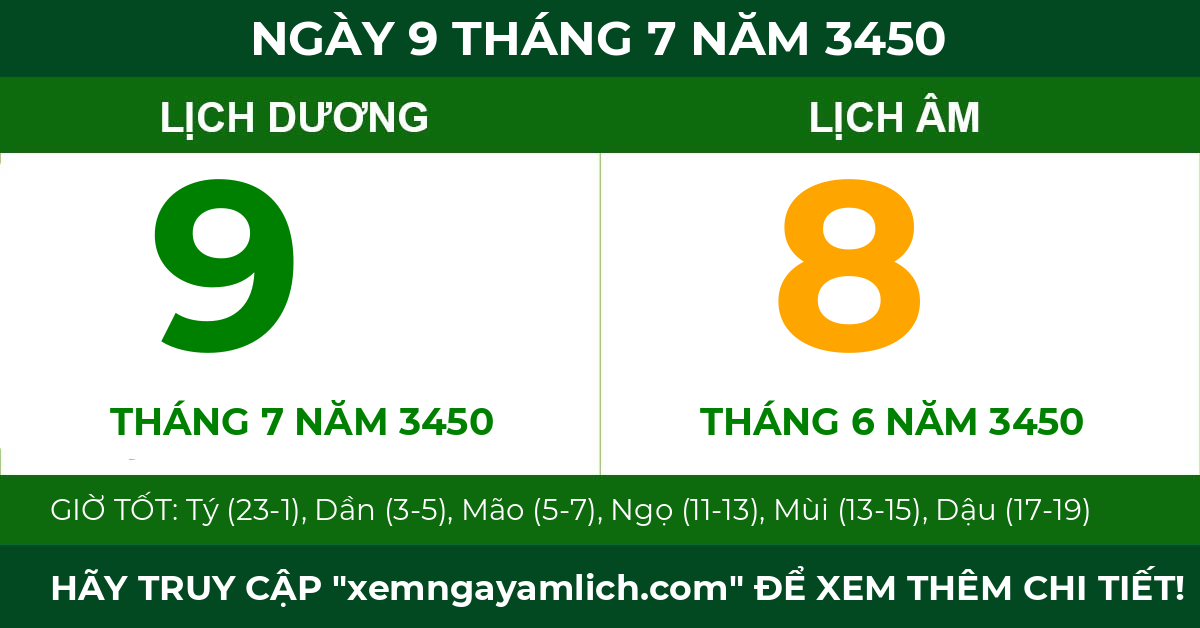 lịch âm ngày 9 tháng 7 năm 3450