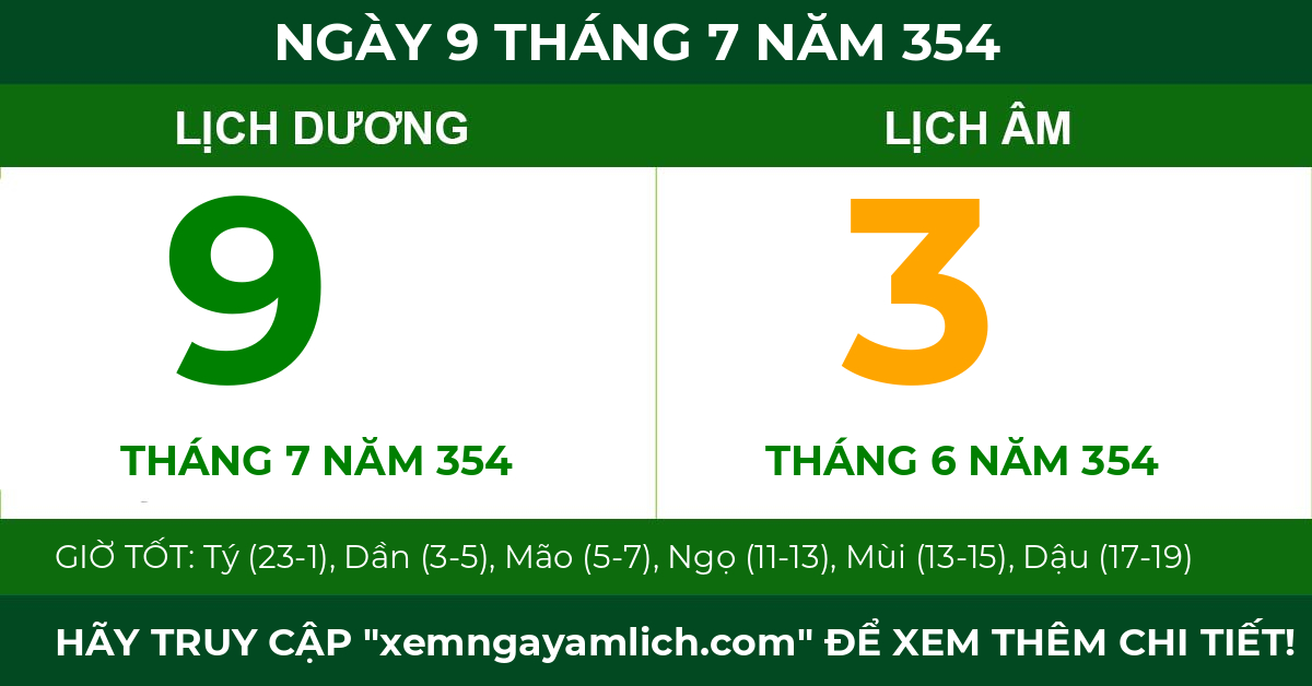 lịch âm ngày 9 tháng 7 năm 354