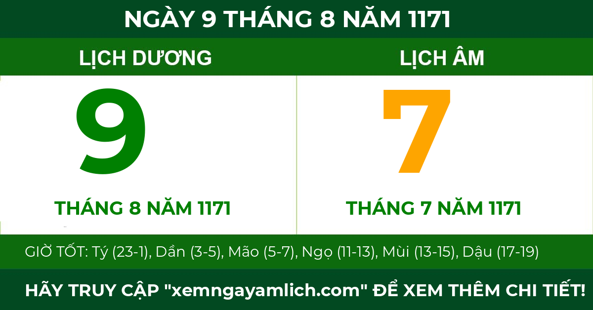 lịch âm ngày 9 tháng 8 năm 1171