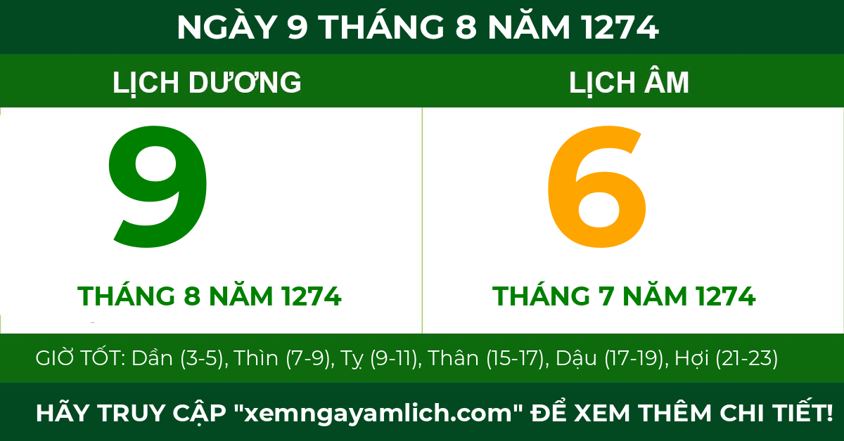 lịch âm ngày 9 tháng 8 năm 1274