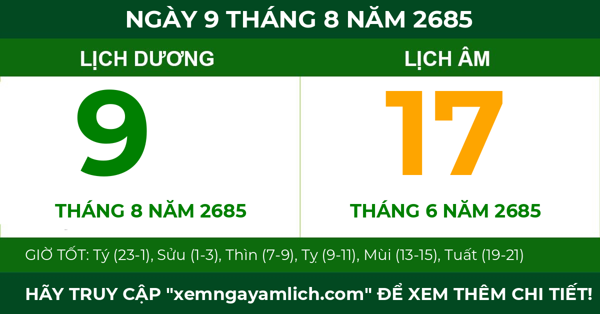 lịch âm ngày 9 tháng 8 năm 2685