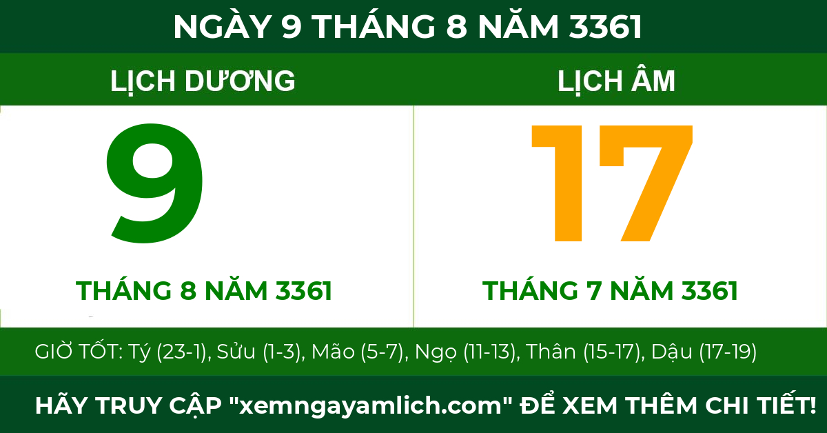 lịch âm ngày 9 tháng 8 năm 3361